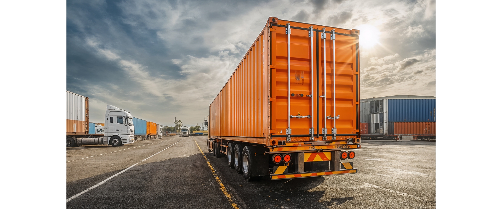 Container truck at depot for inland transport